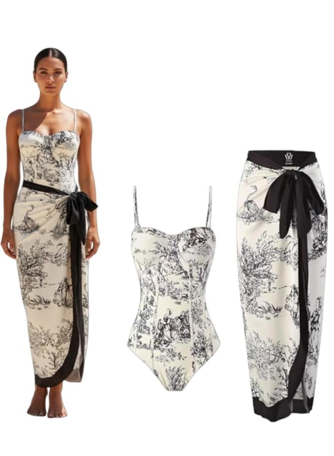 Showday European American Women's Bikini Bathing Suit Women's One Piece Swimsuit with Beach Cover up Wrap Skirt Floral Tummy Control Tankini Set 2 Piece Swimsuit Outfits - Image 1